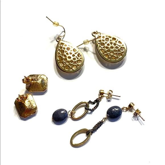 Boho Jewelry Lot of 3 pairs pierced earrings gold tone studs & dangle teardrops - Picture 5 of 6